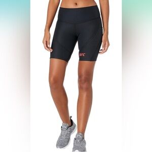 UFC Women's Black Bike Shorts with Red Logo and Side Pockets